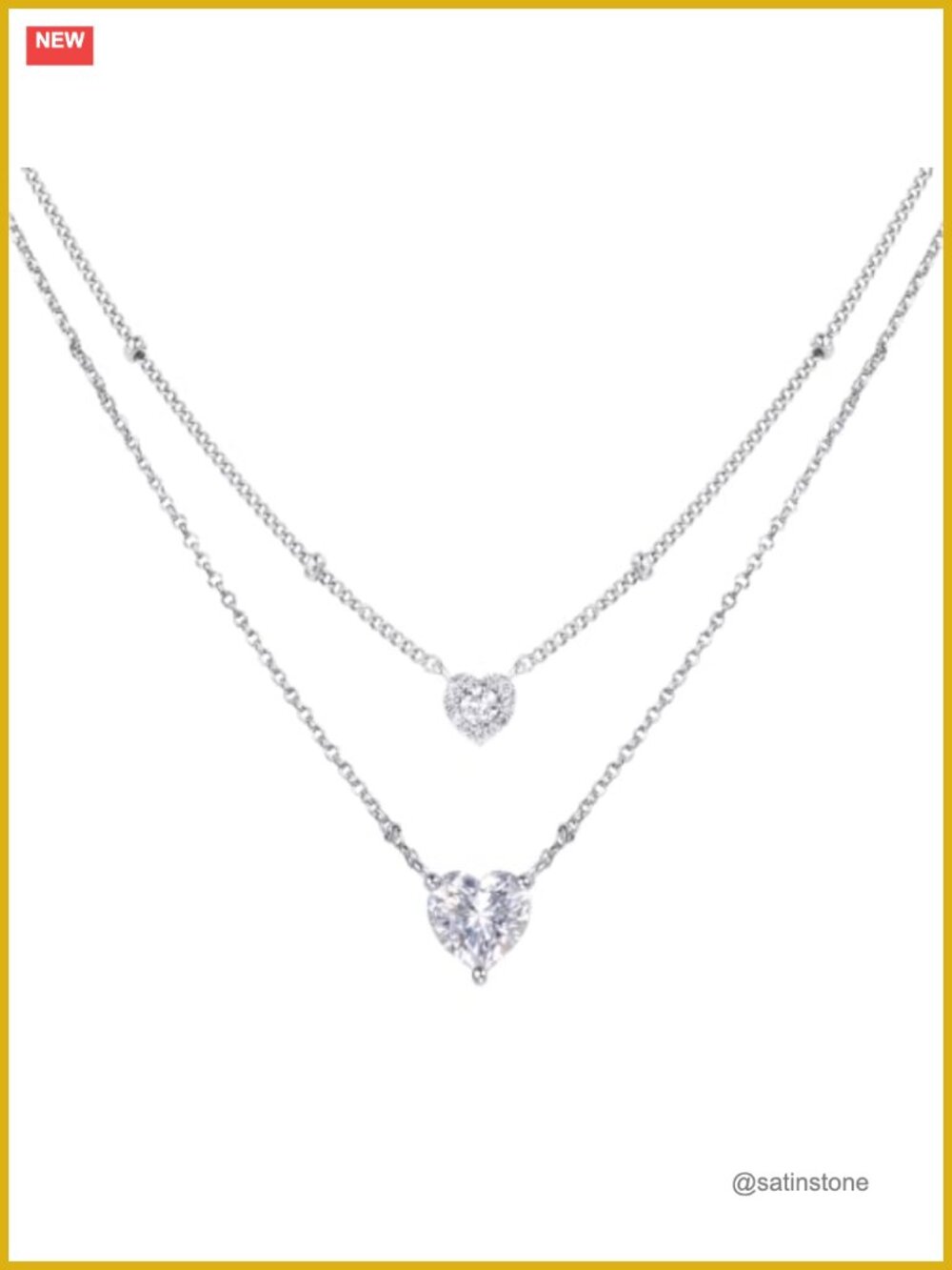 Moissanite Heart Necklace 925 Sterling Silver 2-in-1 Detachable Layered Pendant